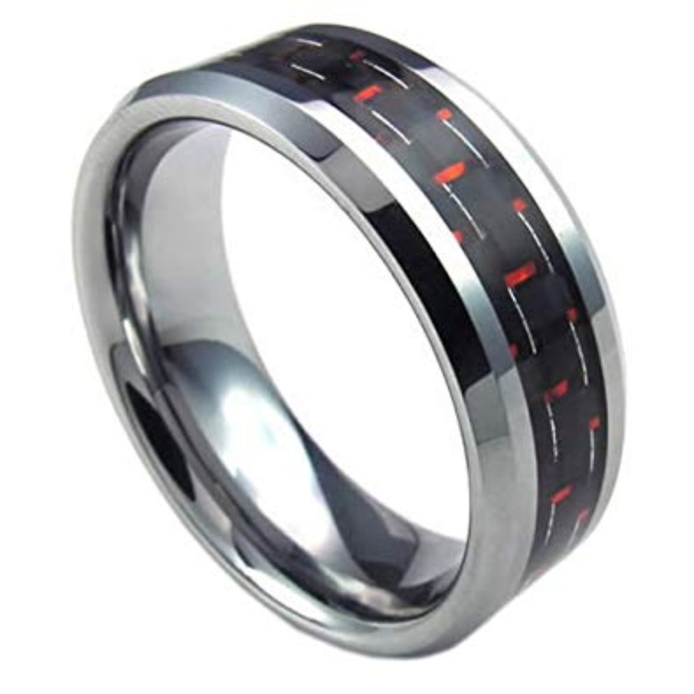 KONOV Mens Carbon Fiber Tungsten Ring